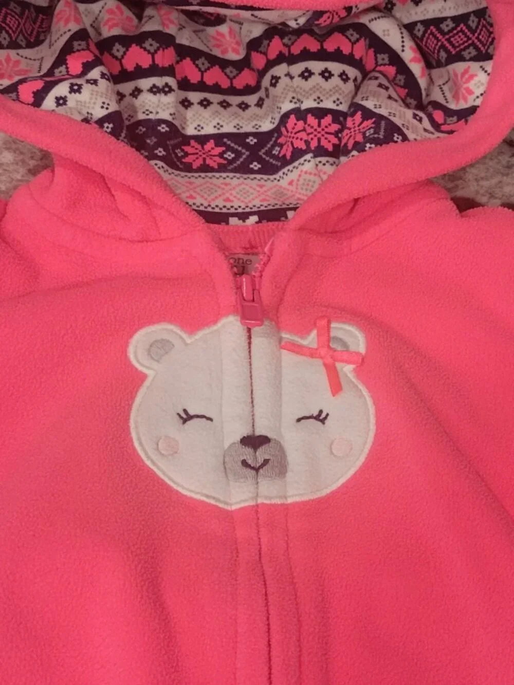 Carter's Just One You NB 2 Pc Bear Hoodie Leggings Set Pink Fair Isle Baby Girl